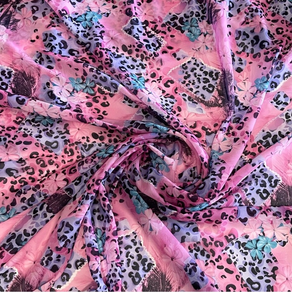 Pink and Purple Multicolor Animal Poly Print Chiffon Georgette Fabric